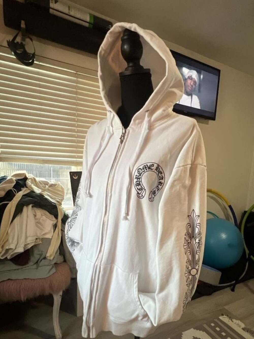 Chrome Hearts Horseshoe Logo Zip-Up Hoodie White